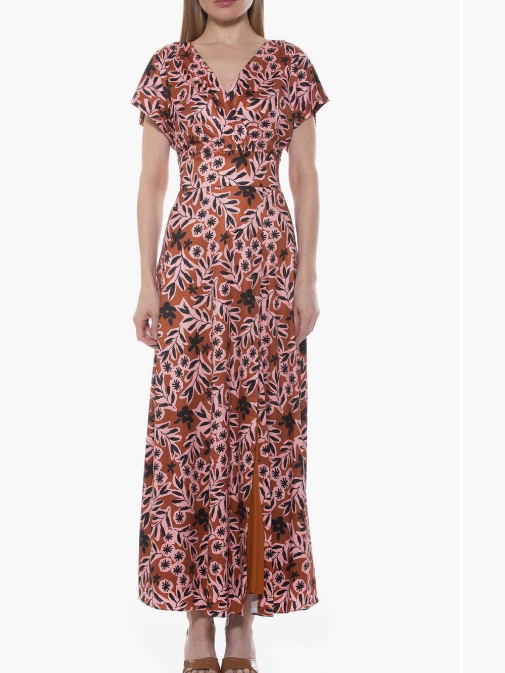 Alexia Admor Pink and Brown Floral Brielle Maxi Dress Size 10